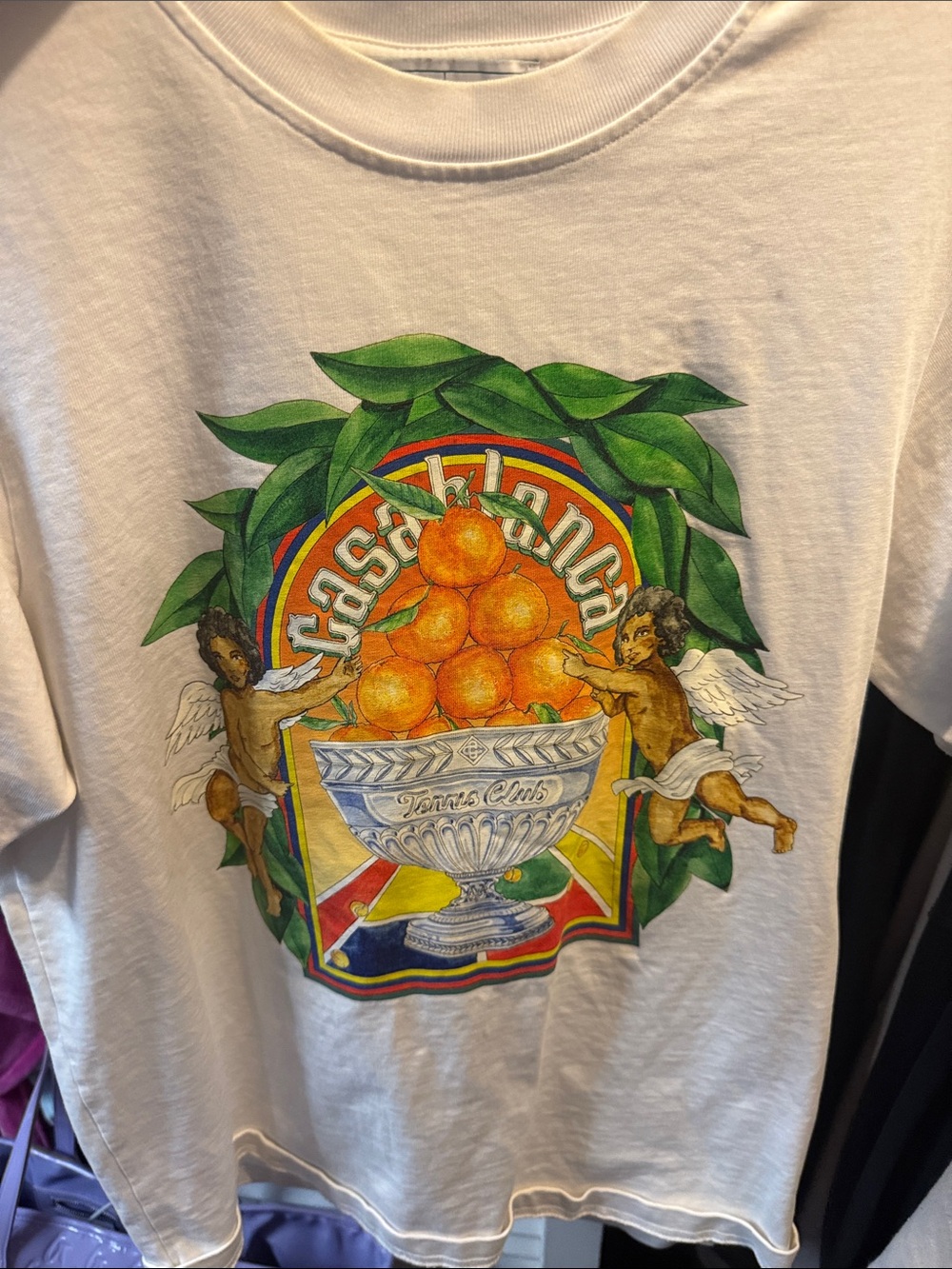 Men's White Graphic Crest Short Sleeve Tee with Orange Motif